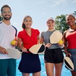 4 people playing pickleball